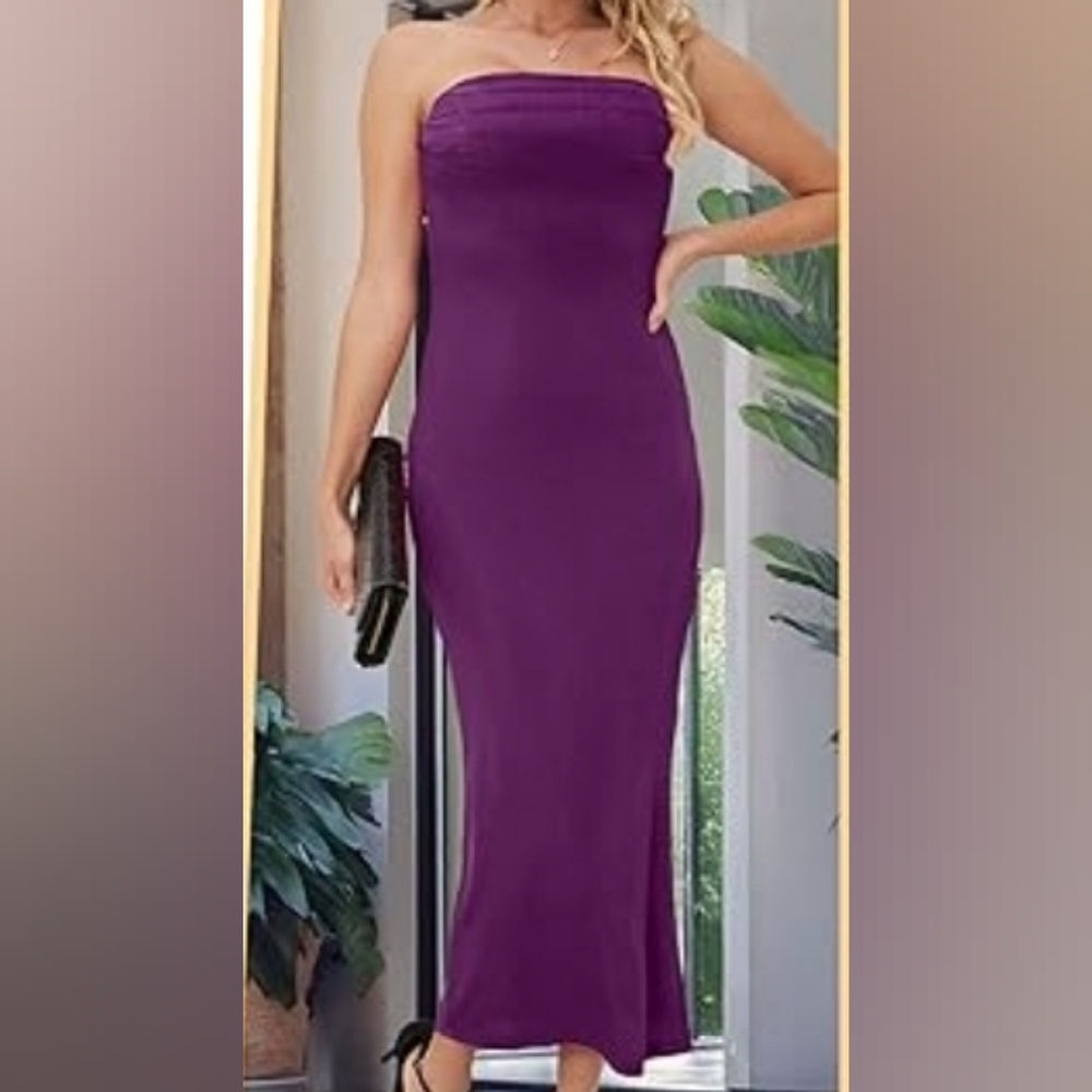 Elegant Purple Strapless Maxi Semi Formal Dress